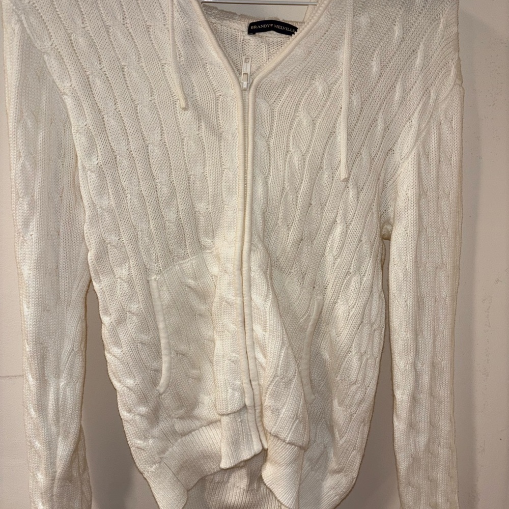 Brandy Melville Cream Cable Knit Zip Hoodie